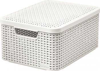 Cutie depozitare Curver Style cu manere si capac plastic imitatie Rattan 18L M Alb 