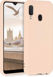 Husa compatibila cu Samsung Galaxy A20e ultra slim silicon Dusty Roz cu interior de catifea protectie camera PlanetPhone 