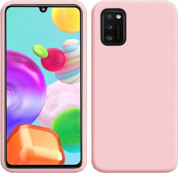 Husa compatibila cu Samsung Galaxy A41 ultra slim silicon Roz cu interior de catifea protectie camera 