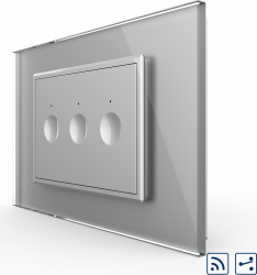 Intrerupator triplu cap scara-cap cruce Livolo wireless cu touch rama din sticla Gri 