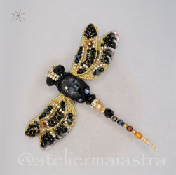brosa libelula negru auriu 3D Swarovski handmade brosa insecta 