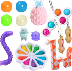 Set 14 Jucarii Zenuk and reg - Simple Dimple Squishy Ball Breloc Pop Tubes Fidget Toys Antistres Multicolor 