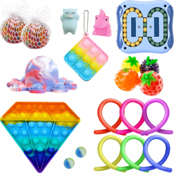 Set 20 Jucarii Zenuk and reg - Pop It Squishy Mushy Slime Monkey Noodles Fidget Toys Multicolor 