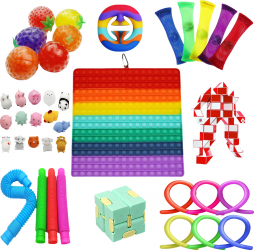 Set 40 Jucarii Zenuk and reg - Sensory Toys Pop It XXL Patrat Monkey Noodles Marble Mesh Magic Snake Pop Tubes Squishy Mushy Multicolor 