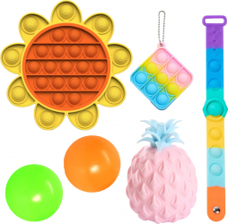 Set 6 Jucarii Zenuk and reg - Pop It Squishy Ball Fidget Toys Breloc Antistres Multicolor