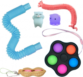 Set 6 Jucarii Zenuk and reg - Pop Tubes Squishy Mushy Fidget Toys Breloc Antistres Multicolor 