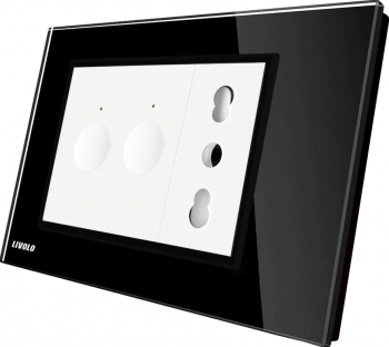 Intrerupator dublu + priza Livolo rama din sticla Standard italian Negru 