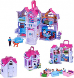Casuta de papusi pliabila familie de papusi 6 camere mobilier si accesorii 
