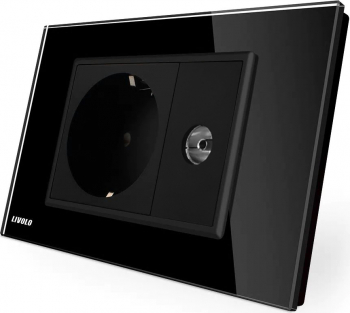 Priza simpla Schuko + TV Livolo din rama de sticla Negru 