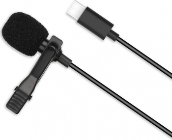 Microfon tip lavaliera XO-MKF 02 cu conector Type-C si sistem de prindere clip-on cablu 2 metri Negru SHO2414