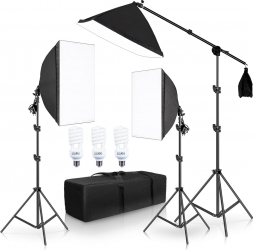 Kit 3 softbox macara plus geanta neagra transport dedicata si 3x beccuri foto lumina alba de 150W 