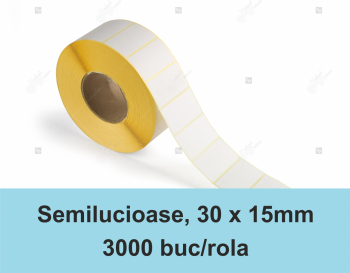 Rola etichete autoadezive semilucioase 30x15 mm adeziv permanent 3000 etichete/rola 