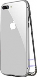 Husa protectie pentru Apple iPhone 8 Plus Argintiu Fullbody fata-spate Bumper metalic cu spate de sticla securizata premium 
