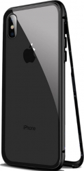 Husa protectie pentru iPhone X Negru Fullbody fata-spate Bumper metalic cu spate de sticla securizata premium 
