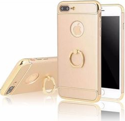 Pachet husa Apple iPhone 7+ Luxury Gold Plated cu Inel de sustinere si folie de sticla gratis 