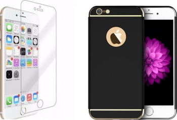 Pachet husa si folie protectie pentru iPhone 6 Negru carcasa din plastic antisoc 