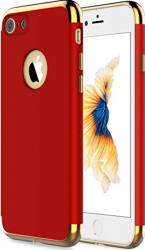 Pachet husa si folie protectie pentru iPhone 7 Rosu bumper crom carcasa antisoc 