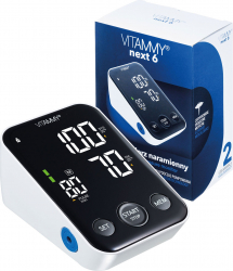 Tensiometru electronic de brat VITAMMY Next 6 mufa USB detectare aritmie memorare 2 utilizatori manseta 22-40 cm Alb/Negru 