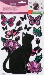 Set 7 stickere decorative cu pisica flori si fluturi 20x30 cm Negru Multicolor JMB-BBL2888 