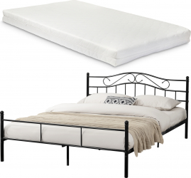 Set Pat Frantuzesc Vintage cu Cadru Metalic si Saltea Premium din Spuma Rece 140x200cm Culoare Negru