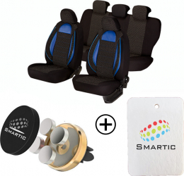 Huse scaune auto Universale Editia Racing Piele Ecologica+Textil 11 piese Negru/Albastru + Cadou suport magnetic telefon SI-005 + Cadou 