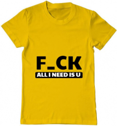 Tricou barbat Printado all i need is u Bumbac Regular fit Galben L INTL 