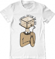Tricou barbat Printado am i thinking outside the box Bumbac Regular fit Alb M INTL 