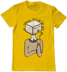 Tricou barbat Printado am i thinking outside the box Bumbac Regular fit Galben M INTL 