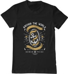 Tricou barbat Printado anchor the world Bumbac Regular fit Negru S INTL 