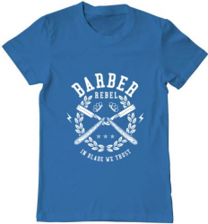 Tricou barbat Printado barber rebel Bumbac Regular fit Albastru azuriu M INTL 