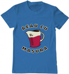 Tricou barbat Printado beau cu masura Bumbac Regular fit Albastru azuriu M INTL 