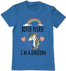 Tricou barbat Printado bitch please Bumbac Regular fit Albastru azuriu M INTL 
