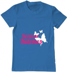 Tricou barbat Printado bonjour bitches Bumbac Regular fit Albastru azuriu S INTL 