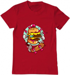 Tricou barbat Printado burger skater Bumbac Regular fit Rosu S INTL 