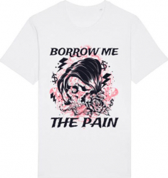 Tricou barbat Printado Casual borrow me the pain Bumbac Regular fit Alb XL INTL 