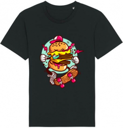 Tricou barbat Printado Casual burger skater Bumbac Regular fit Negru M INTL 