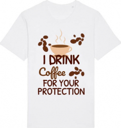 Tricou barbat Printado Casual coffee for protection Bumbac Regular fit Alb L INTL 