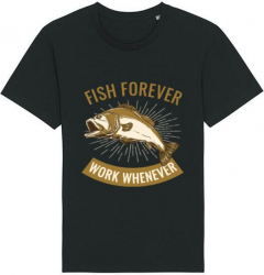 Tricou barbat Printado Casual fish forever Bumbac Regular fit Negru L INTL 