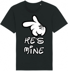 Tricou barbat Printado Casual he is mine Bumbac Regular fit Negru M INTL 