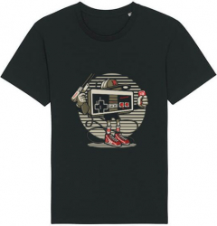 Tricou barbat Printado Casual lets play Bumbac Regular fit Negru L INTL 