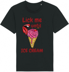 Tricou barbat Printado Casual lick me until ice cream Bumbac Regular fit Negru S INTL 
