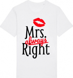 Tricou barbat Printado Casual mrs always right Bumbac Regular fit Alb M INTL 