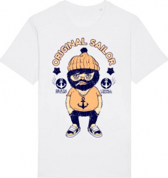 Tricou barbat Printado Casual original sailor Bumbac Regular fit Alb M INTL 