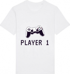 Tricou barbat Printado Casual player 1 Bumbac Regular fit Alb S INTL 