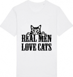 Tricou barbat Printado Casual real men love cats Bumbac Regular fit Alb L INTL 