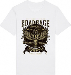 Tricou barbat Printado Casual road rage Bumbac Regular fit Alb S INTL 