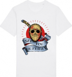 Tricou barbat Printado Casual see you on friday Bumbac Regular fit Alb XL INTL 