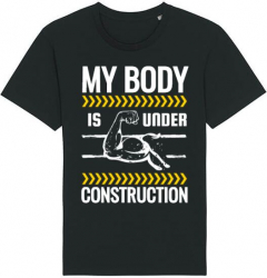 Tricou barbat Printado Casual under construction Bumbac Regular fit Negru S INTL 