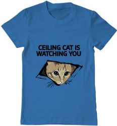 Tricou barbat Printado ceiling cat Bumbac Regular fit Albastru azuriu 3XL INTL 