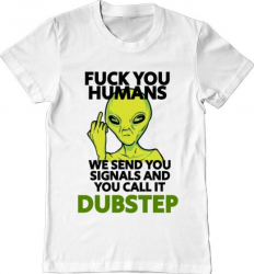 Tricou barbat Printado dubstep alien Bumbac Regular fit Alb 3XL INTL 